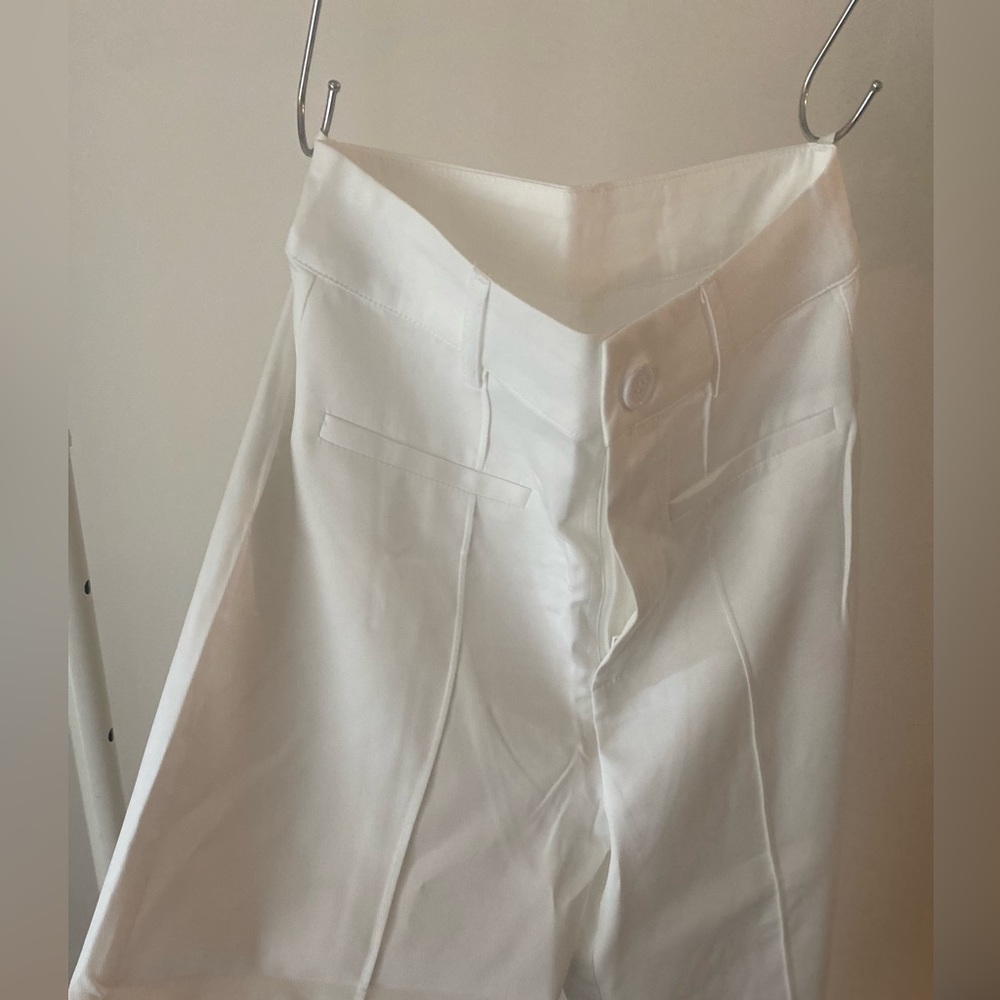 Solid stitch straight leg trousers - White